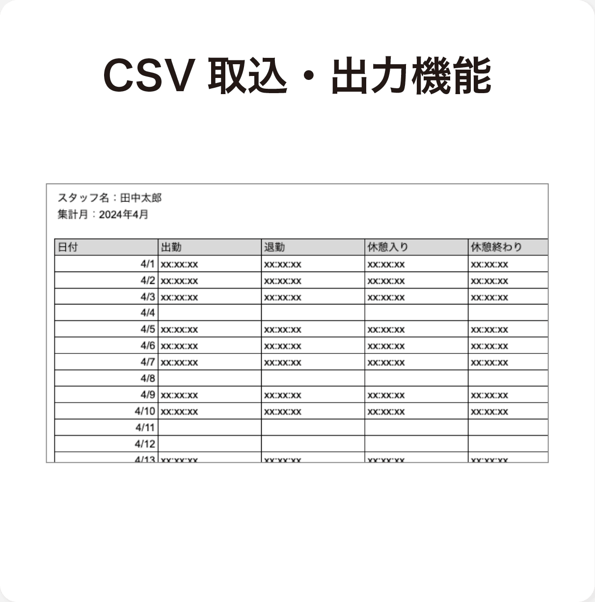 CSV取込・出力機能