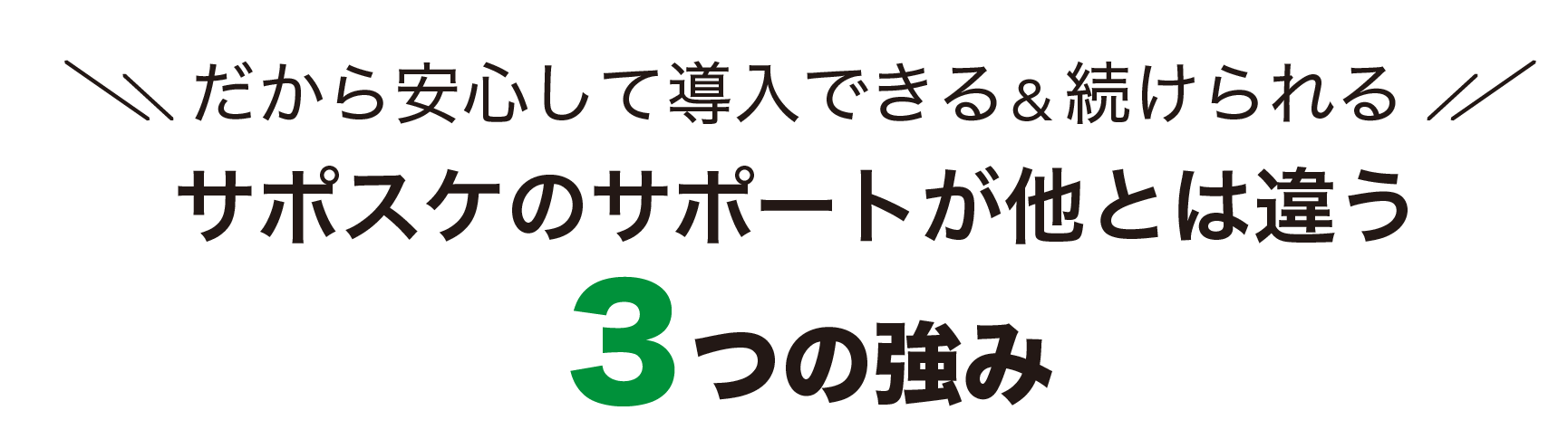 だから安心して導入できる&続けられる サポスケのサポートが他とは違う 3つの強み
