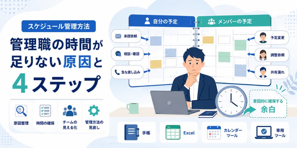 スケジュール管理方法|管理職の時間が足りない原因と4ステップ